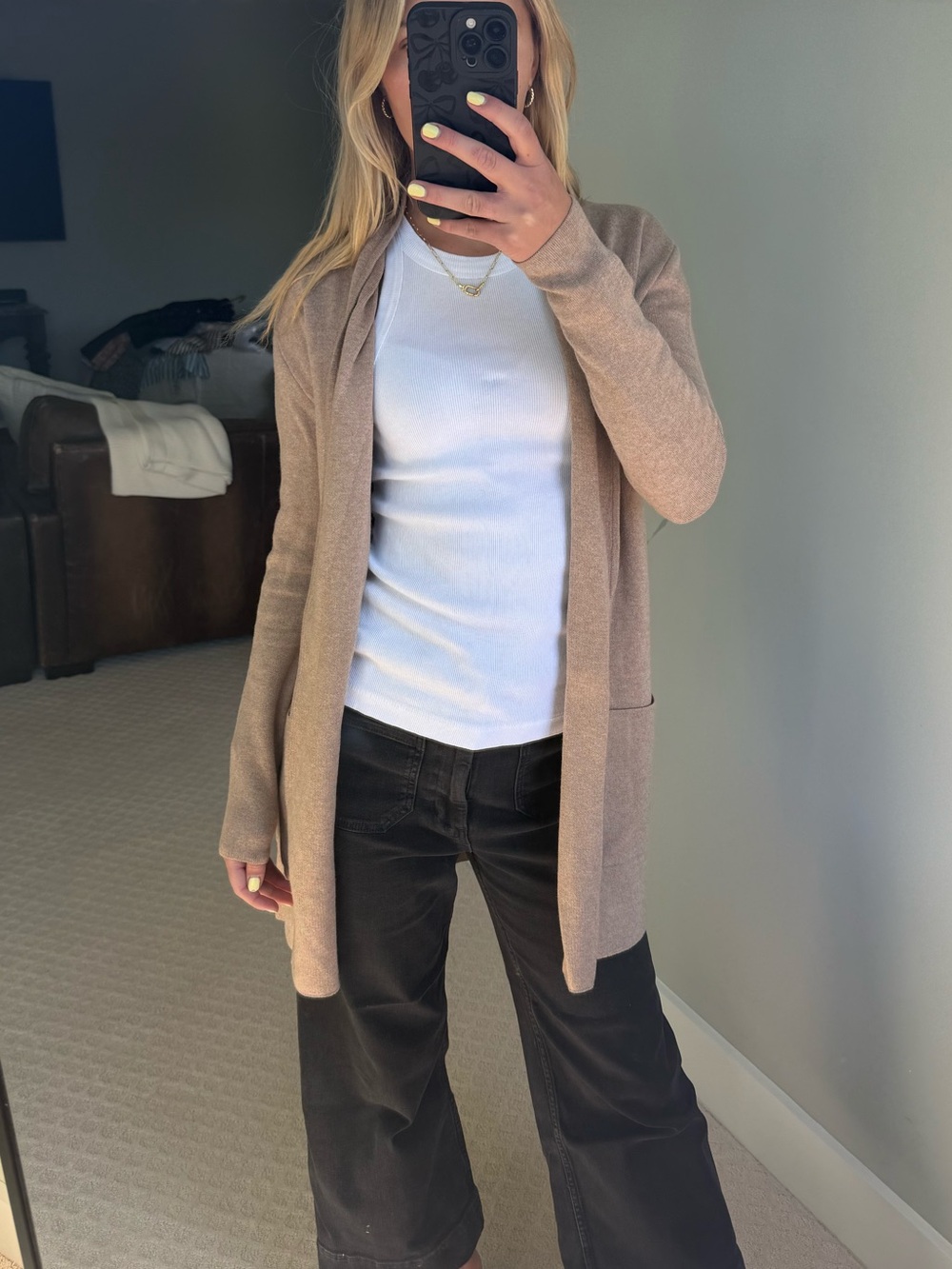 Open-Front Cardigan in Taupe Beige